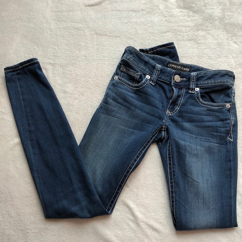 Express 00L Medium/dark Jean leggings 33” inseam